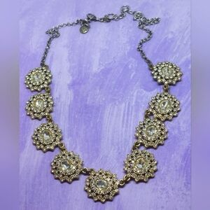 J Crew Gold Tone Crystal Medallion Rhinestone Necklace
